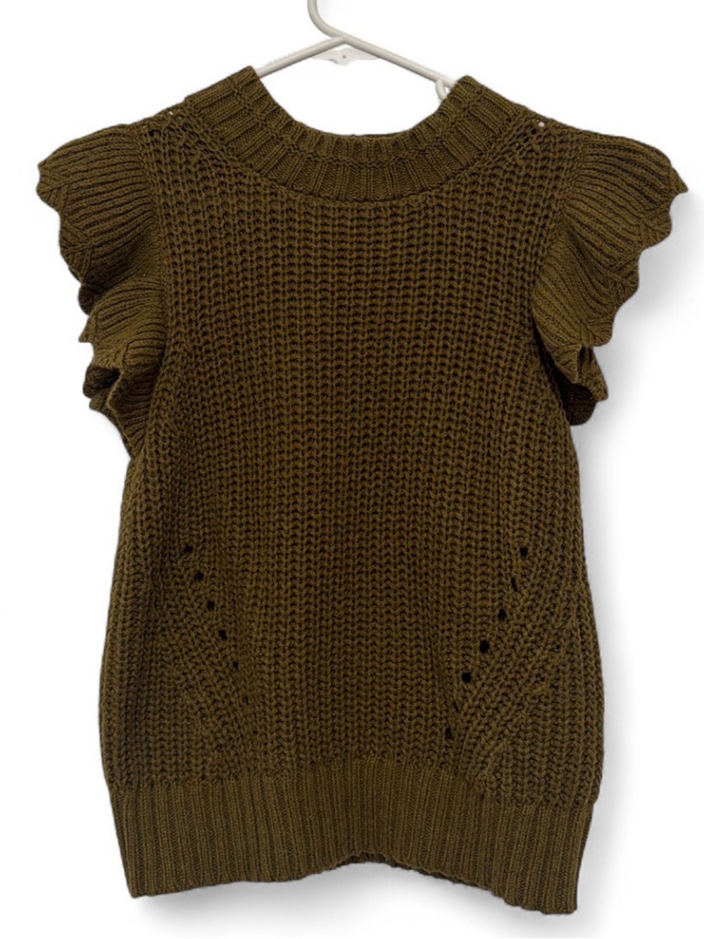 Universal Thread Olive Green Ruffle-Sleeve Crewneck Sweater Vest